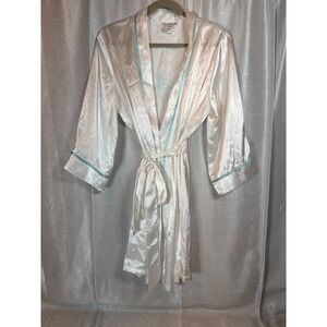 Linea Donatella The Bride Robe White Satin Turquoise Trim L/XL Bridal‎